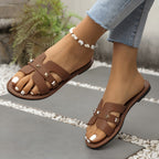 Sandálias Chinelas Femininas Chiques - Abertas Casualmente, Falso Cobertura com Tiras de Fivela Douradas, Sola de Borracha Confortável - Calçado Versátil para Todas as Estações