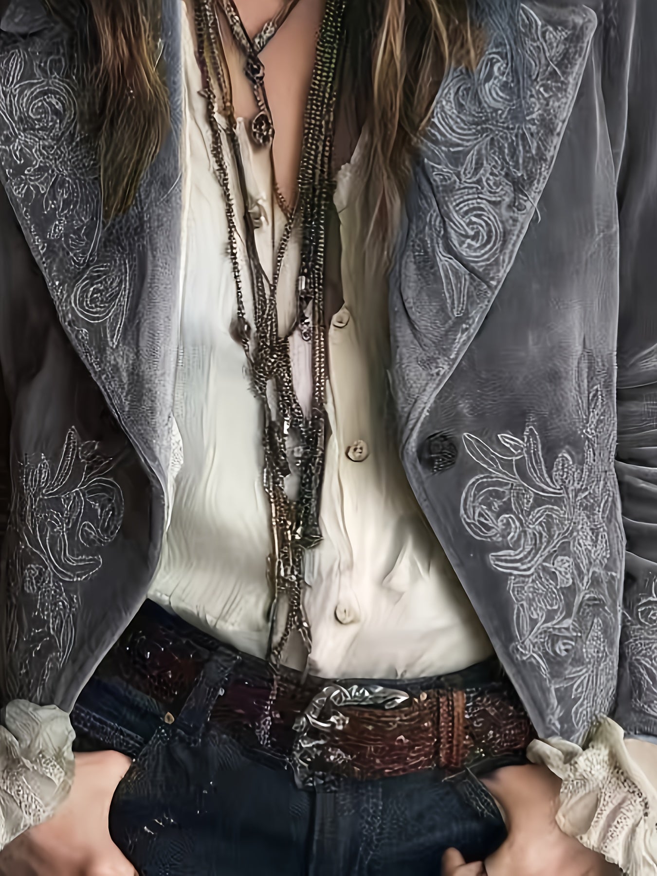 Blazer Feminino Elegante Vintage com Bordado Botânico - Jaqueta X-Shape de Um Botão, Lavável na Máquina, Traje de Outono/Inverno para Casamentos e Ocasiões Especiais (Comprimento Regular)