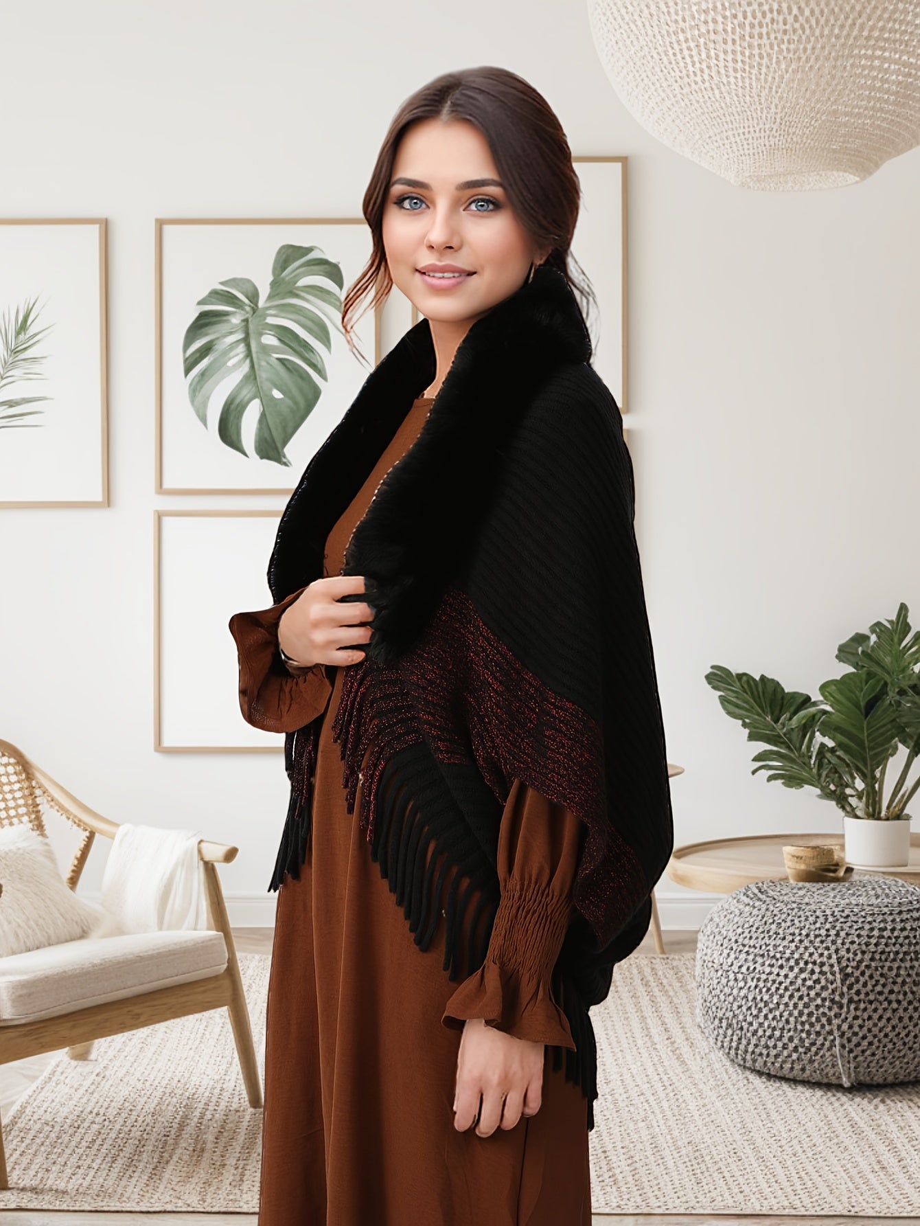 Xaile Elegante Assimétrico Feminino - Cachecol de Inverno Macio e Quente com Rosa Pastel/Roxo, Xaile Formal e para o Dia a Dia para Todas as Estações para Festas, Roupa Casual - Acessório de Moda Feminino de Fácil Cuidado, Acessório de Festa, Cobertura Elegante, Padrão Geométrico