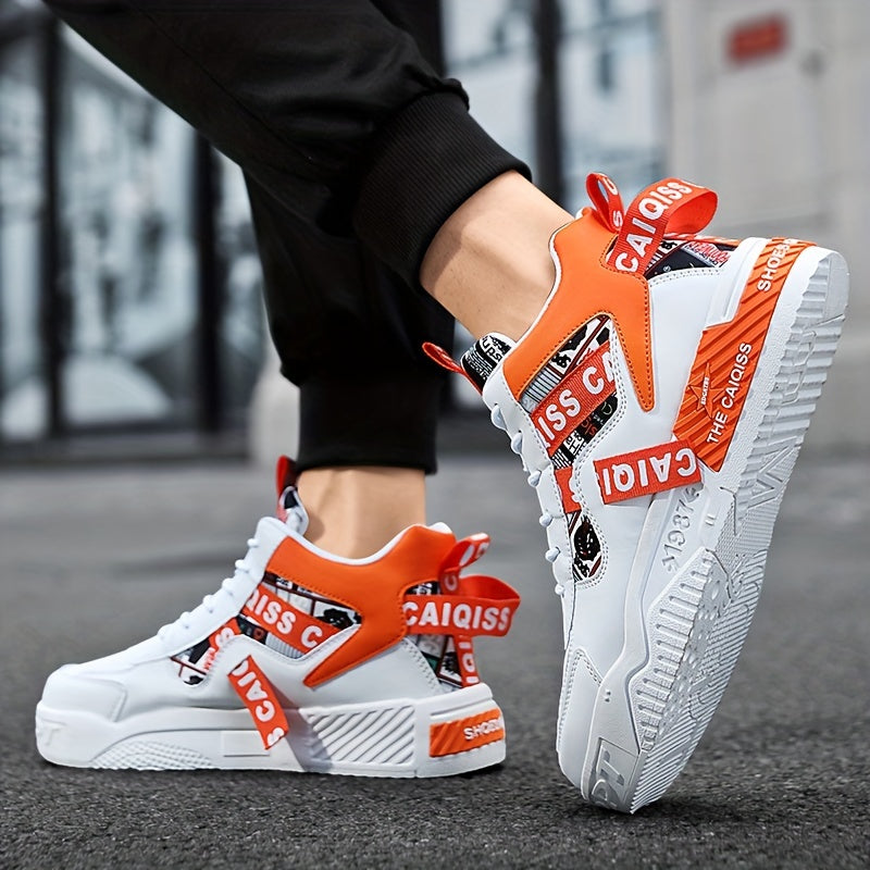 Sapatos de skate de cano alto na moda com graffiti, sapatos casuais confortáveis para homens para caminhadas ao ar livre, jogging e viagens