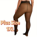 1pc Collants de Inverno Quentes para Mulher Plus Size com Forro de Lã Grossa - Meias de Calças de 220G com Costura Frontal e Traseira, Cor Sólida, 0XL-3XL, Lavar à Mão Apenas, Confortáveis e Elegantes para Roupa Casual, Leggings de Inverno, Design Sem Costuras, Textura Suave