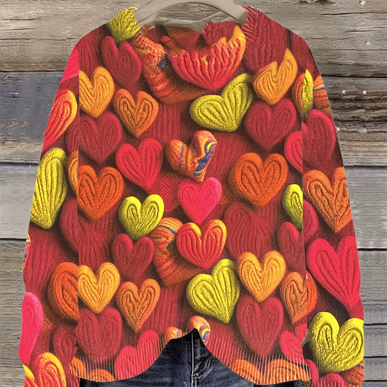 Charming Oversized Heart Pattern Sweater