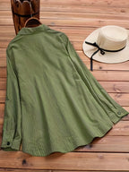 Blusa Com Botão Lateral Sólido, Blusa Com Colar Boho E Mangas Enroláveis, Roupas Femininas