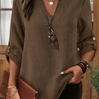 Elegant Plus Size Light Gray Denim-Look Blouse