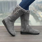 Botas de Inverno para Mulheres - Botas de Meia-Perna com Fecho de Zíper, Sola TR Antiderrapante - Forro Quente de Pele Falsa - Salto Baixo para Uso Diário e Formal - Sapatos Pretos para Clima Frio, Sapatos de Inverno, Calçado de Bico Redondo, Forro Interno de Pelúcia, Calçado Casual, Calçado Confortável, Forro Quente, Roupa de Escritório