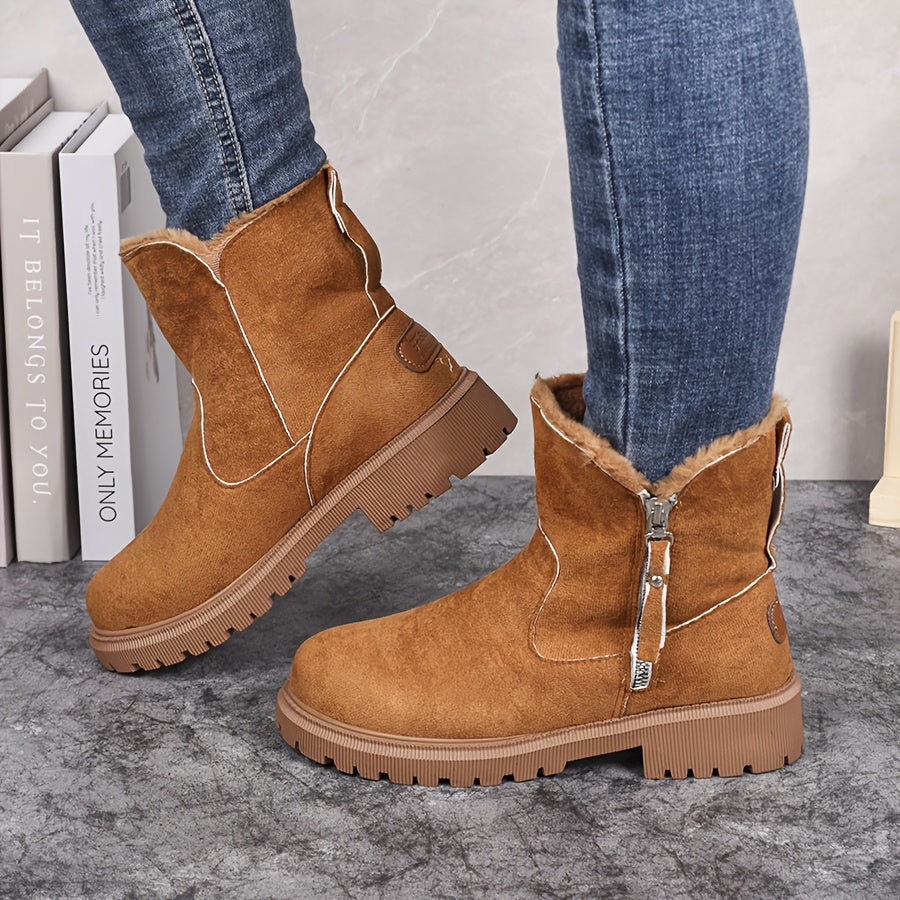 Botas de Neve Femininas com Forro Acolchoado para o Inverno - Parte Superior e Forro Grossos e Quentes, Sola Antiderrapante de Borracha, Estampa de Leopardo & Preto, Duráveis para Tração Externa no Inverno