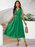 Vestido Maxi Elegante Sem Mangas para Mulheres - Formal a Casual, Casamento, Férias - Barra Flare - Lavável à Máquina - Verde Esmeralda - Praia, Eventos Noturnos e Looks do Dia a Dia
