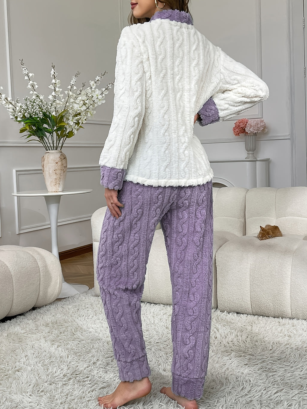 Conjunto de Pijama Novo Outono/Inverno, Manga Longa e Pernas, Urso Bordado com Design Canguru, Quente e Confortável, Casual Jacquard Solto para Adolescentes