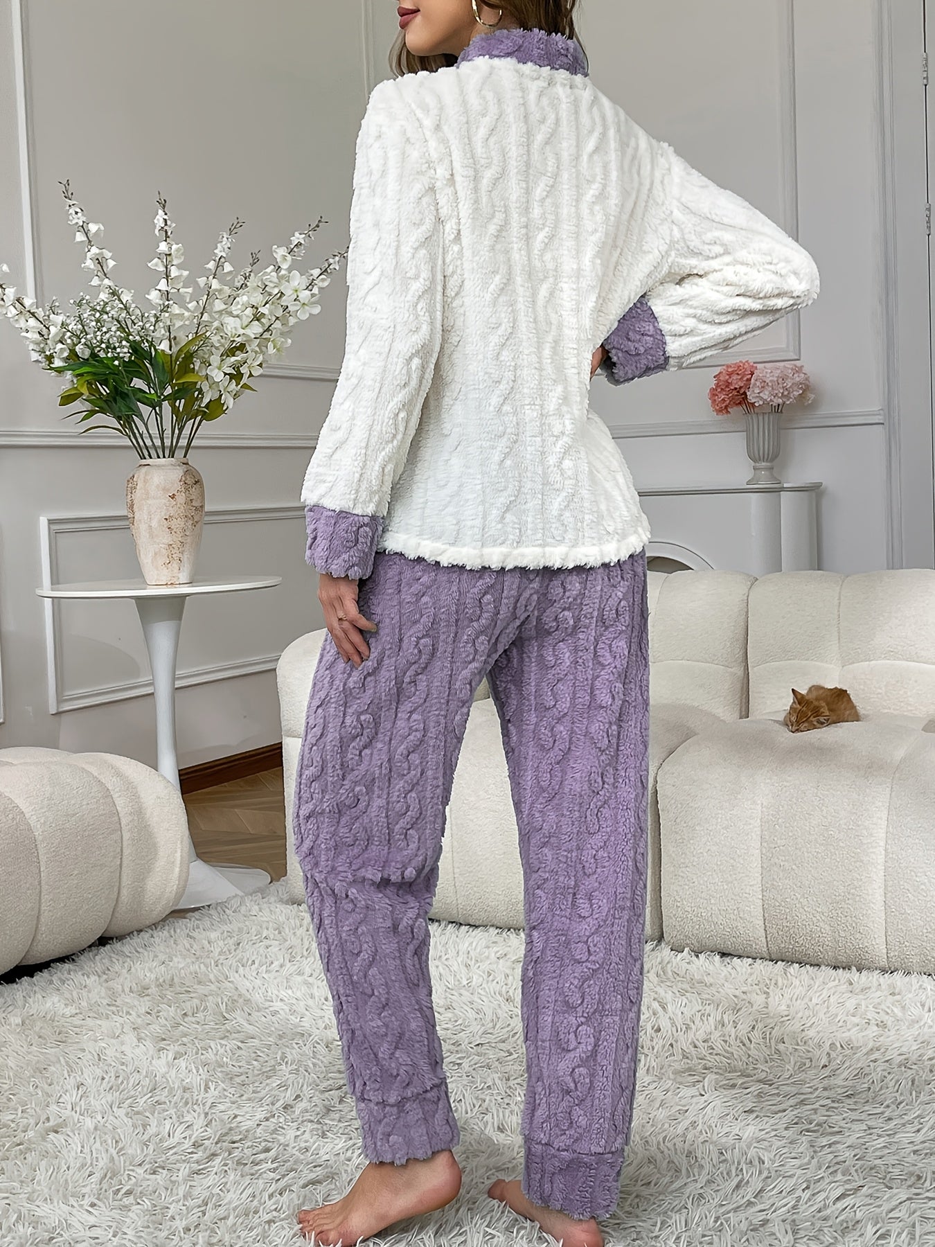 Conjunto de Pijama Novo Outono/Inverno, Manga Longa e Pernas, Urso Bordado com Design Canguru, Quente e Confortável, Casual Jacquard Solto para Adolescentes