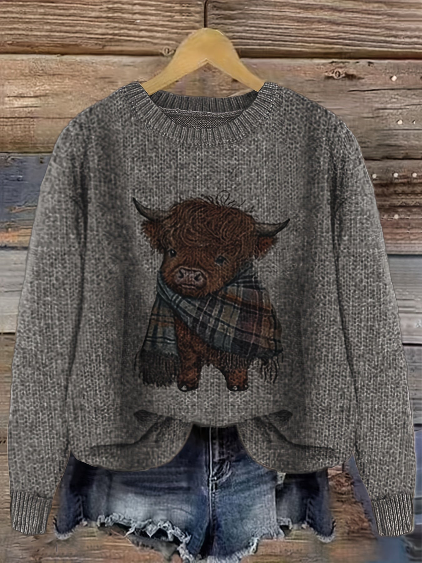 Blusa Casual de Gola Redonda com Estampa de Animais em Cores Contrastantes e Tecido Solto