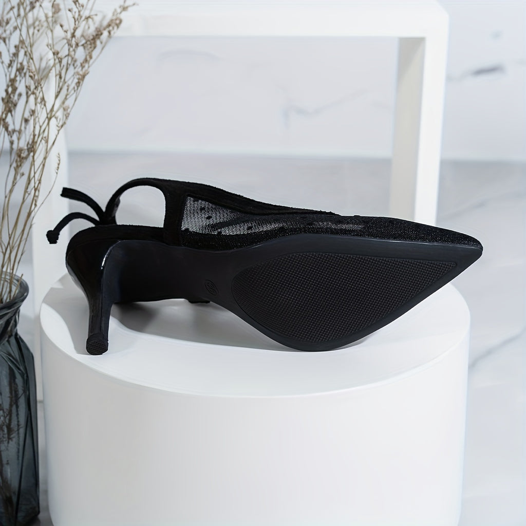 Sapatos Femininos De Malha De Cor Sólida, Bico Fino, Tornozelo, Laço, Tira Elástica, Estilete, Respirável, Sapatos Modernos E Confortáveis