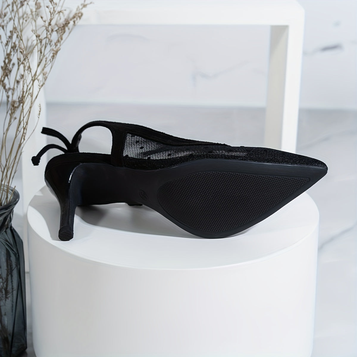 Sapatos Femininos De Malha De Cor Sólida, Bico Fino, Tornozelo, Laço, Tira Elástica, Estilete, Respirável, Sapatos Modernos E Confortáveis