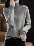 Camisola de Gola Alta Elegante para Mulher - Top de Manga Comprida Macio e Quente, Essencial para Usar em Camadas em Todas as Estações, Ideal para Looks Casuais e Formais