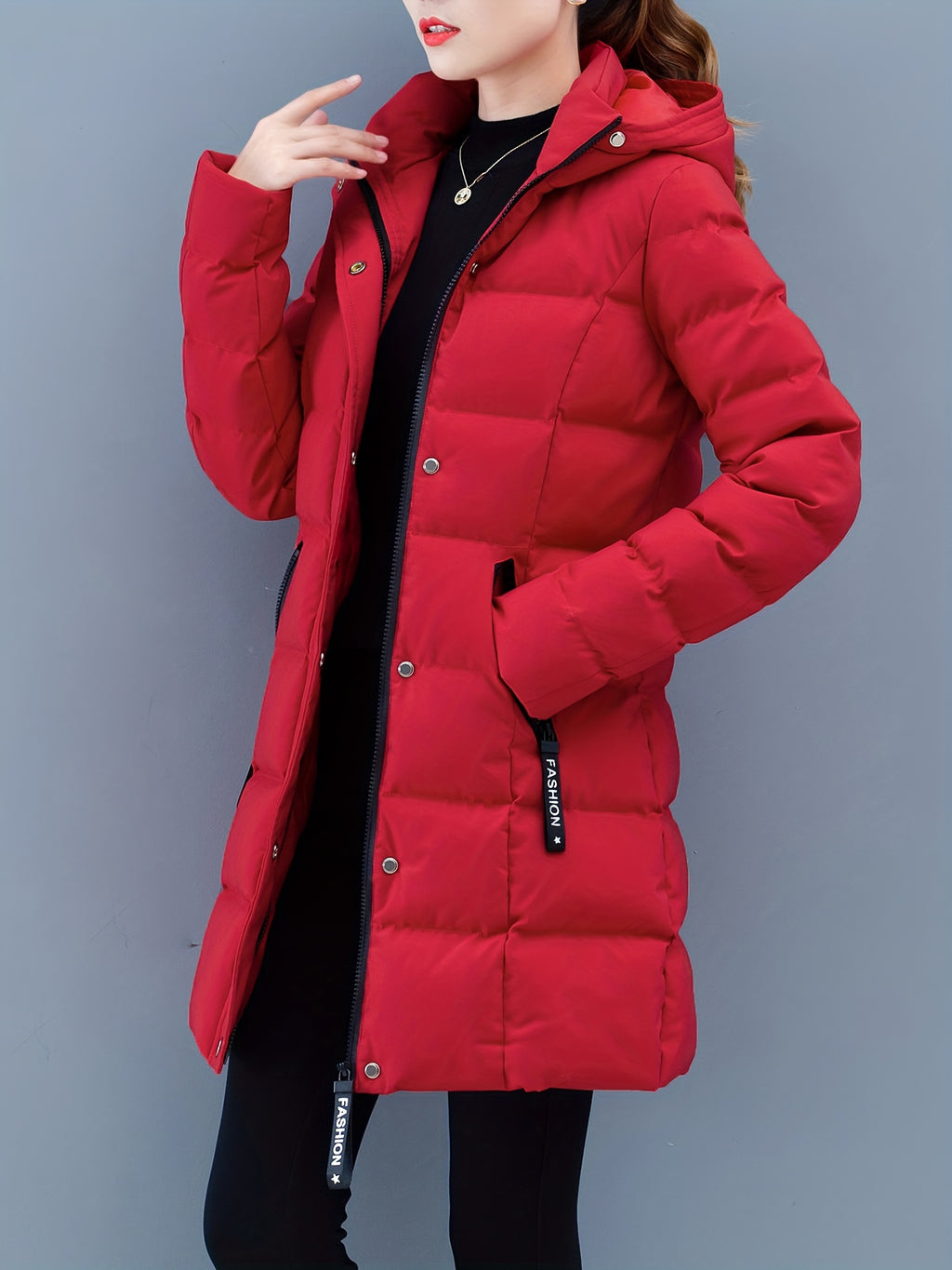 Urban Grace Quilted Mid-Length Jacket with Hood