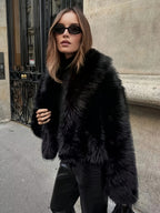 Jaqueta Curta de Inverno com Forro de Pelo Falso - Casaco Macio e Quente Ideal para Outono/Inverno, Lavável na Máquina, Casaco Curto Casual em Cor Sólida com Detalhes em Pelo Falso Bege Claro