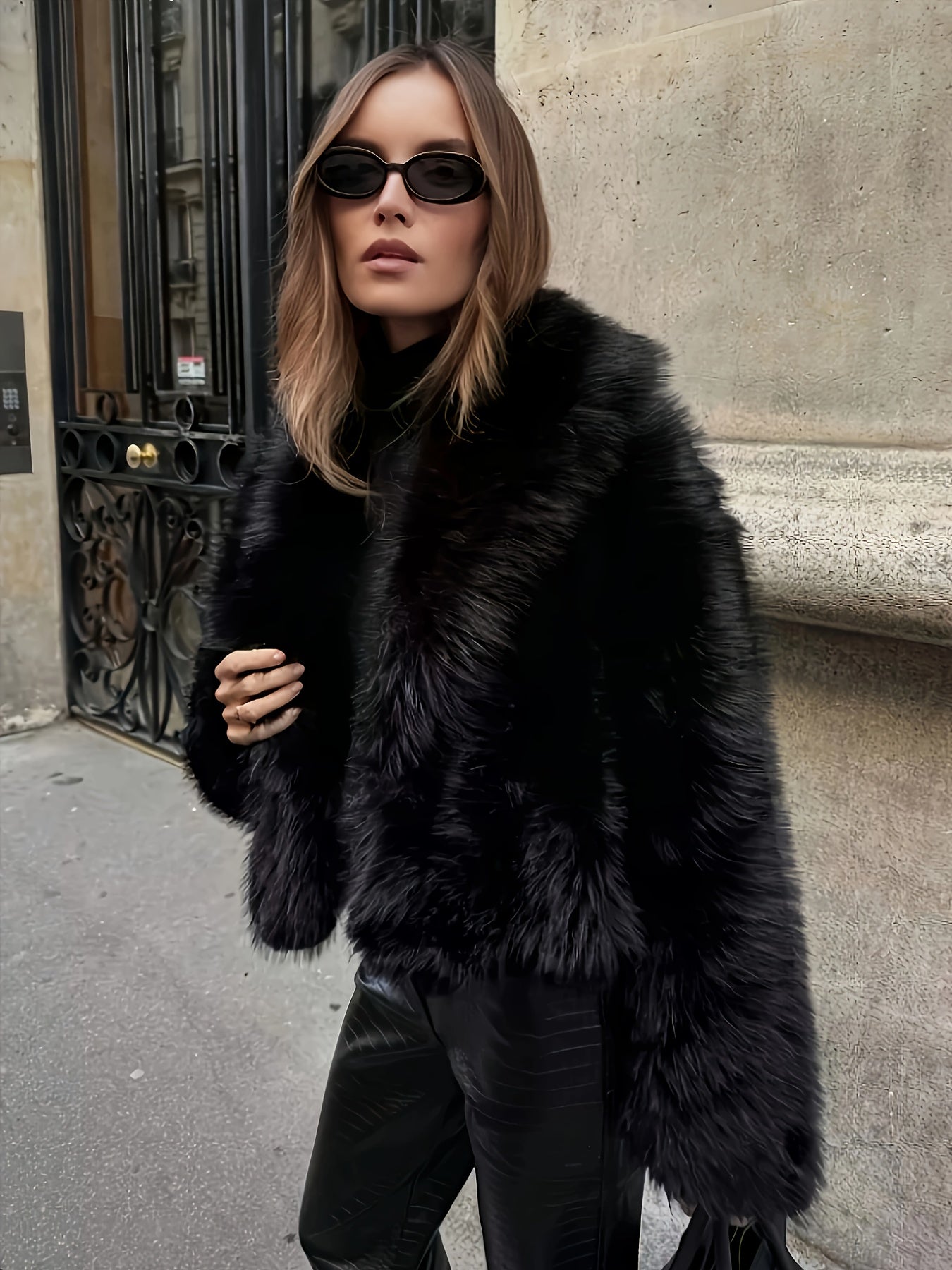 Jaqueta Curta de Inverno com Forro de Pelo Falso - Casaco Macio e Quente Ideal para Outono/Inverno, Lavável na Máquina, Casaco Curto Casual em Cor Sólida com Detalhes em Pelo Falso Bege Claro