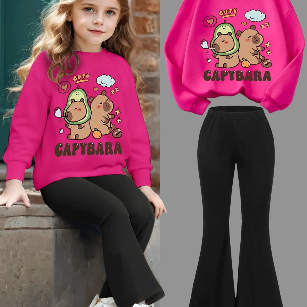 Adorable Dolphin Sweatshirt & Flare Pants Set for Girls