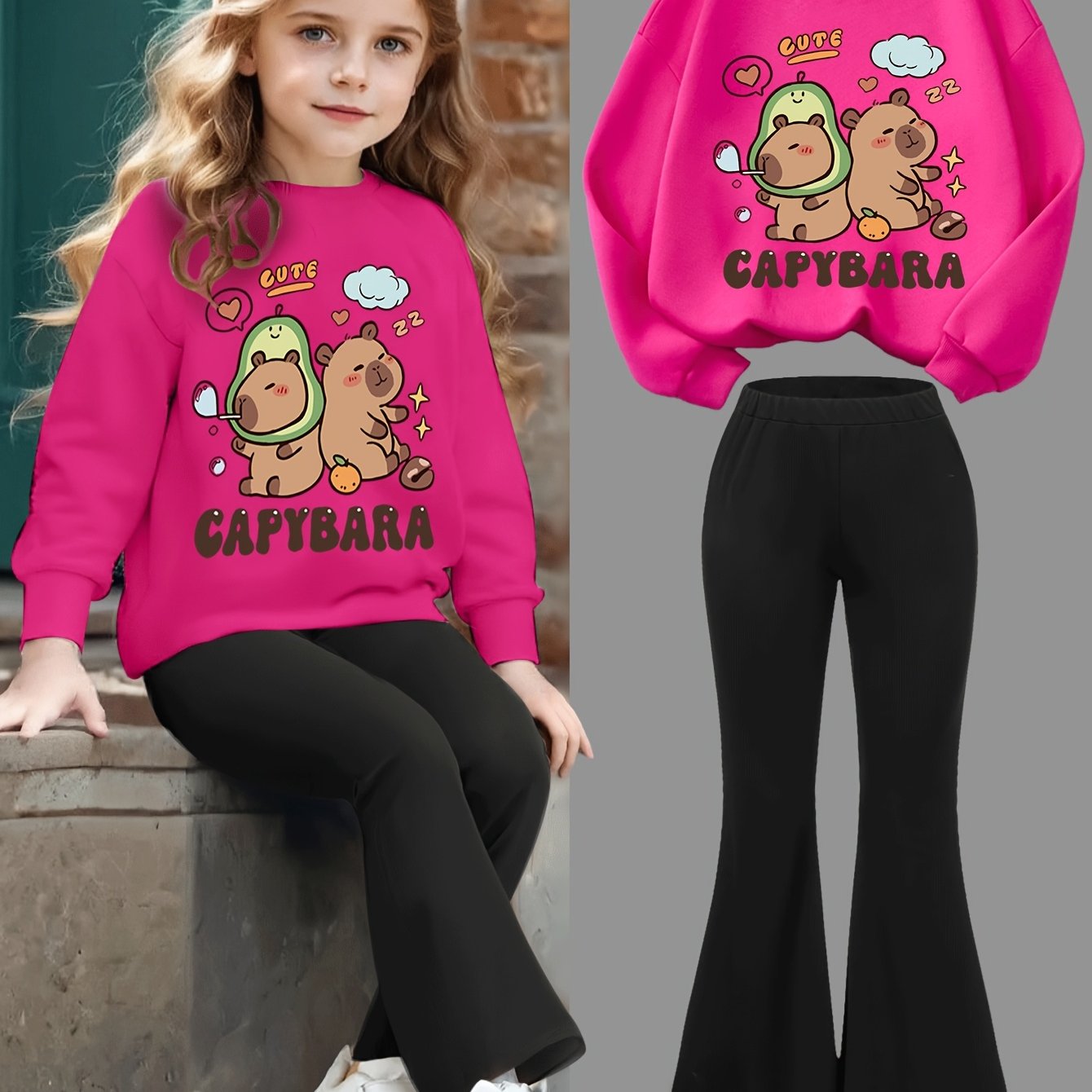Adorable Dolphin Sweatshirt & Flare Pants Set for Girls