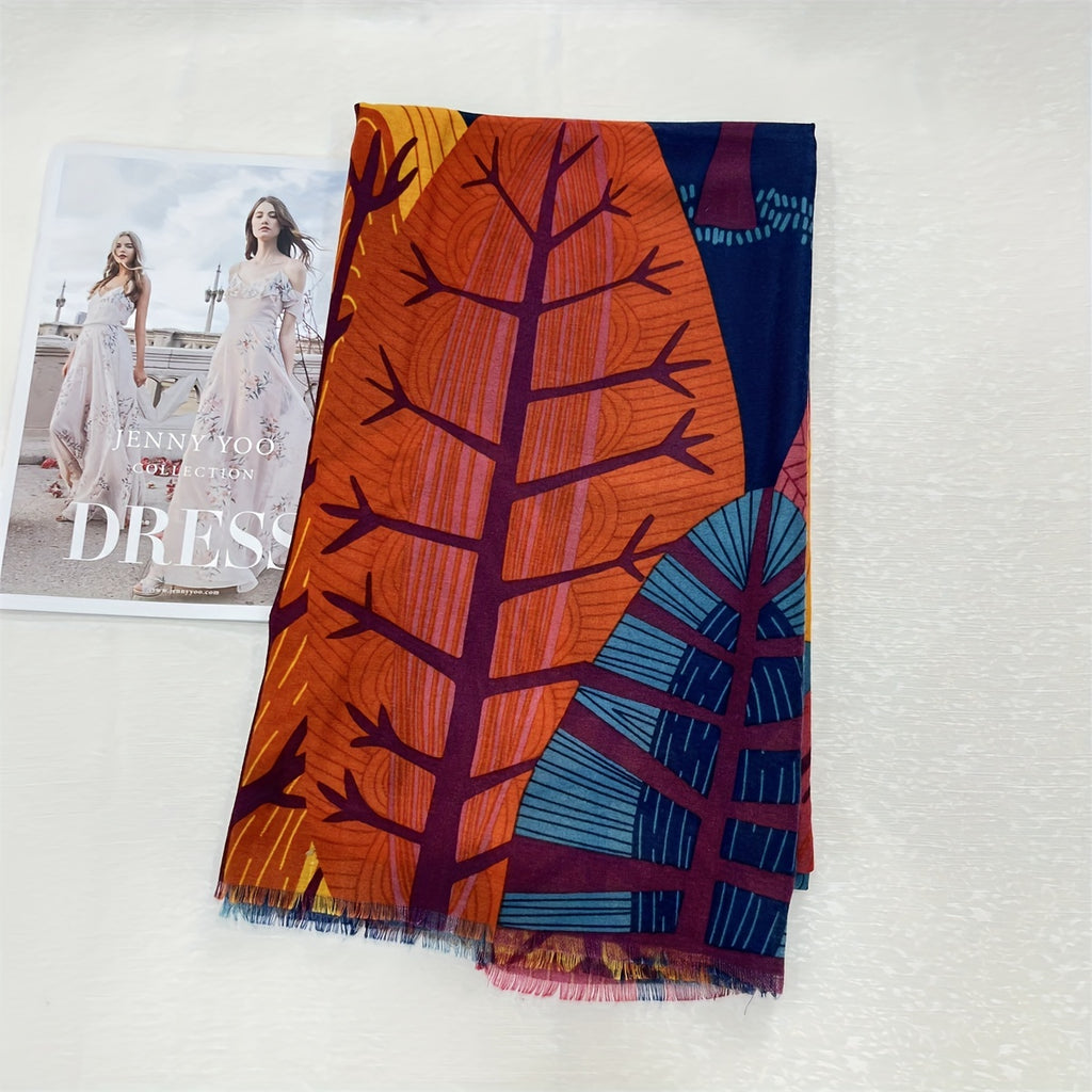 1pc Lenço de Impressão de Árvore para Mulheres - Design Vibrante de Folhas de Outono, Mistura de Viscose Macia, Leve e Estiloso para Primavera e Outono, Perfeito para Atividades ao Ar Livre, Acessório de Moda | Lenço de Impressão Vibrante | Lenço Leve
