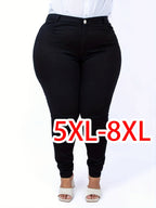 Calças Jeans Skinny de Cintura Alta para Mulheres Plus Size - Calças de Denim Elástico com Controle de Barriga e Perna Larga, Fechamento com Botão sem Cinto, Silhueta em H (Amigável para Curvas) - Lavável à Máquina para Uso Casual e Formal em Todas as Estações (Tamanho Máximo 5XL Disponível)