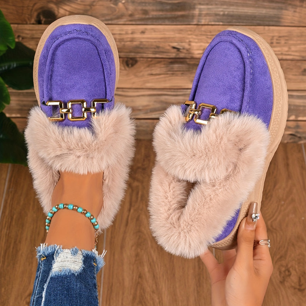 Botas de neve de inverno para mulheres com sola de plataforma grossa - Fáceis de calçar/descalçar, palmilha acolchoada e sola de PVC antiderrapante - Sapatos de clima frio marrom/bege para uso diário, viagens, festas - Presente de calçado de inverno aconchegante para mulheres, calçado de festa, interior forrado de pelúcia, sapatos de inverno para mulheres, tênis de inverno para mulheres, botas de inverno para mulheres