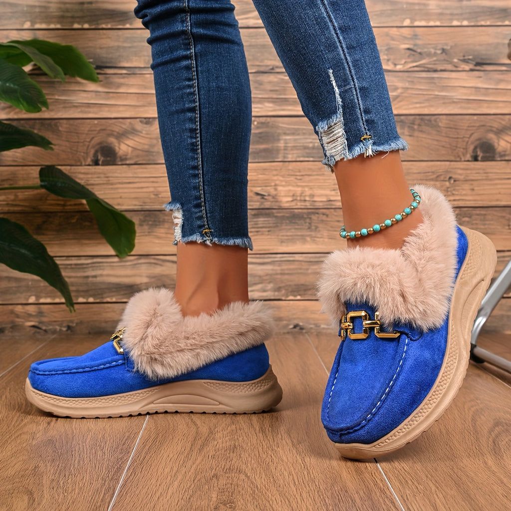 Botas de neve de inverno para mulheres com sola de plataforma grossa - Fáceis de calçar/descalçar, palmilha acolchoada e sola de PVC antiderrapante - Sapatos de clima frio marrom/bege para uso diário, viagens, festas - Presente de calçado de inverno aconchegante para mulheres, calçado de festa, interior forrado de pelúcia, sapatos de inverno para mulheres, tênis de inverno para mulheres, botas de inverno para mulheres