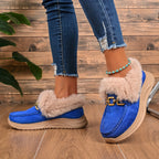 Botas de neve de inverno para mulheres com sola de plataforma grossa - Fáceis de calçar/descalçar, palmilha acolchoada e sola de PVC antiderrapante - Sapatos de clima frio marrom/bege para uso diário, viagens, festas - Presente de calçado de inverno aconchegante para mulheres, calçado de festa, interior forrado de pelúcia, sapatos de inverno para mulheres, tênis de inverno para mulheres, botas de inverno para mulheres