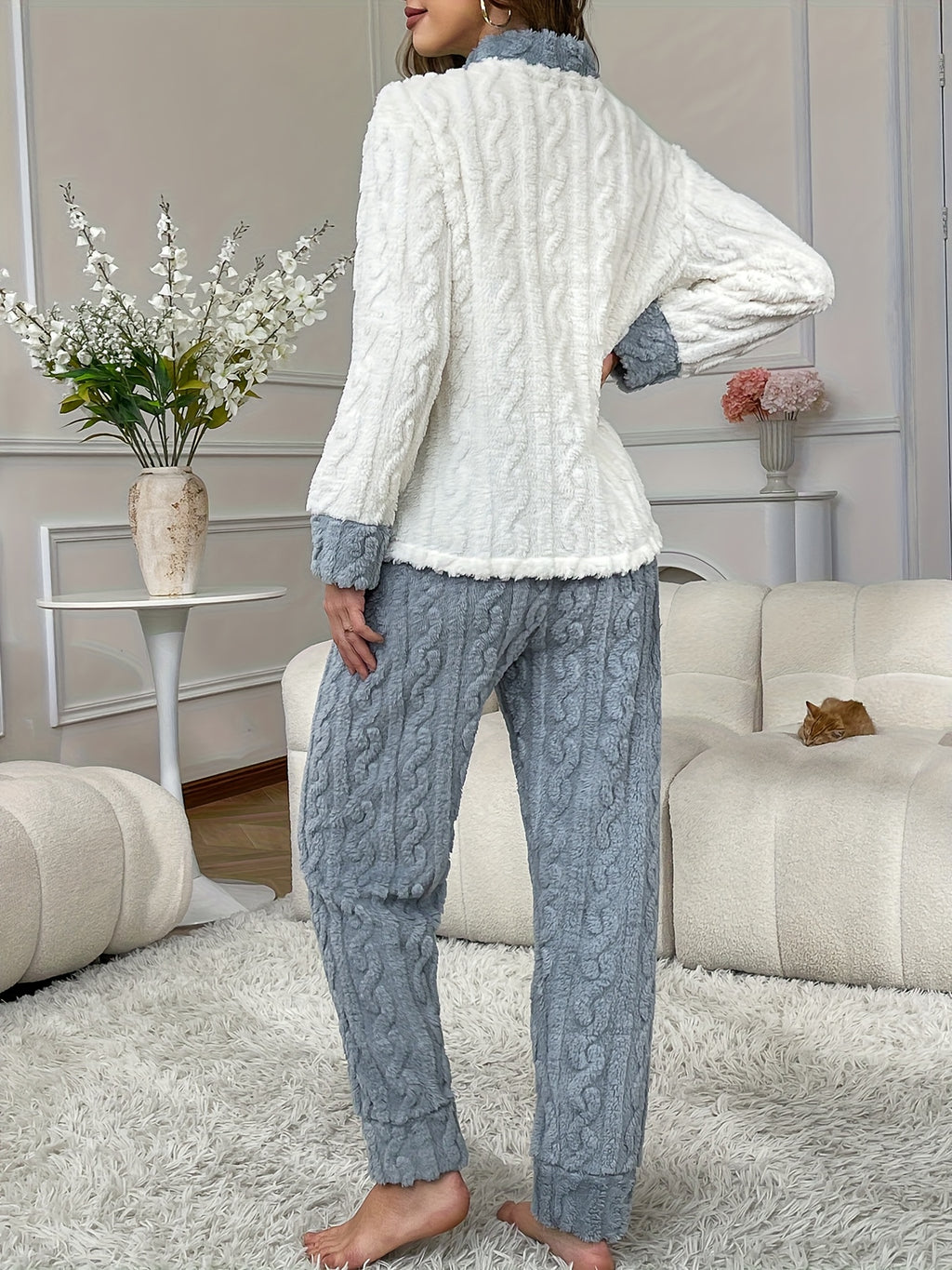 Conjunto de Pijama Novo Outono/Inverno, Manga Longa e Pernas, Urso Bordado com Design Canguru, Quente e Confortável, Casual Jacquard Solto para Adolescentes