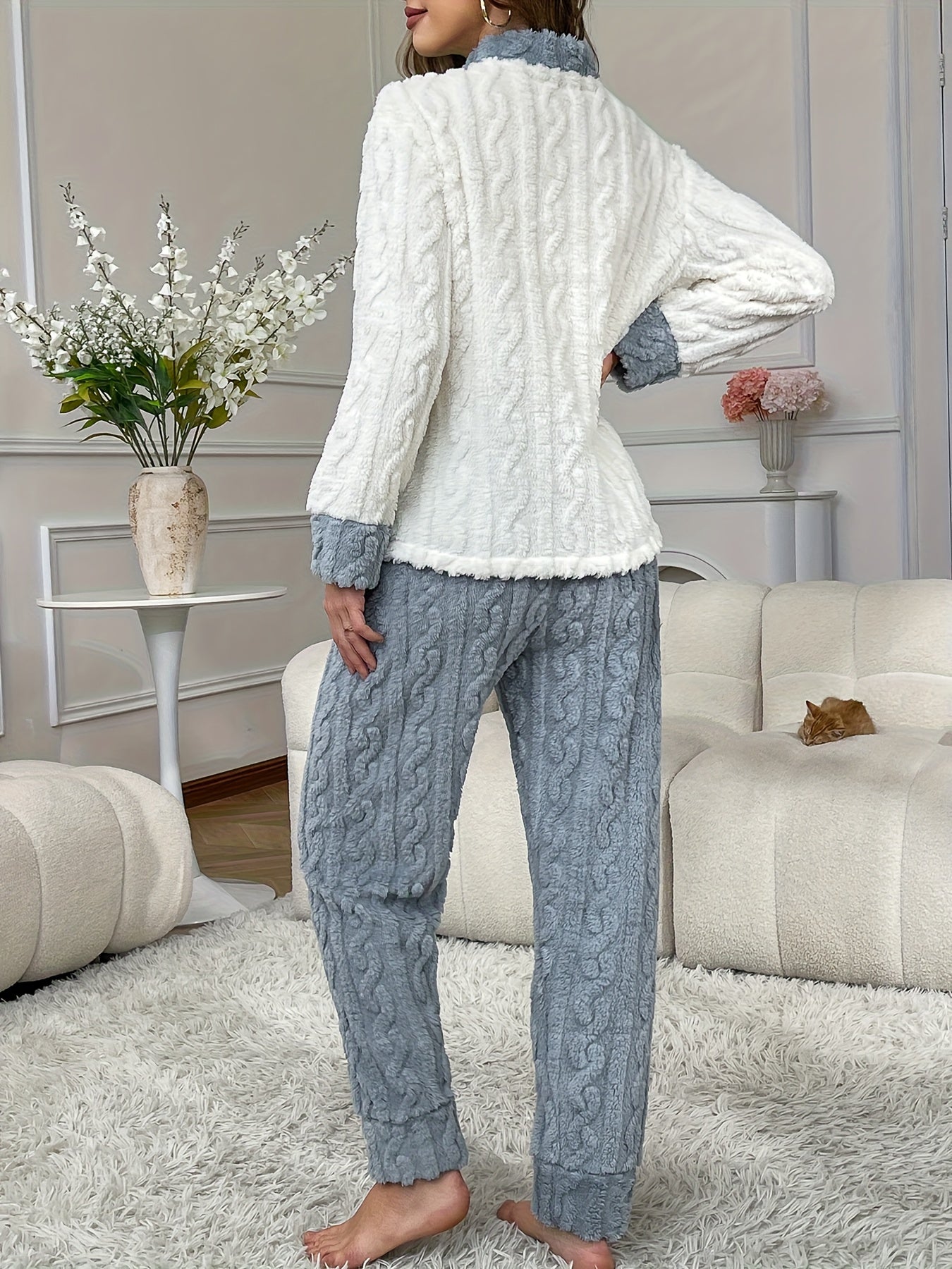 Conjunto de Pijama Novo Outono/Inverno, Manga Longa e Pernas, Urso Bordado com Design Canguru, Quente e Confortável, Casual Jacquard Solto para Adolescentes