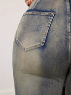 Calças Jeans Plus Size Femininas com Barra de Franja - Boca de Sino, Perna Larga e Comprimento Total, Resistente, Adequada para Todas as Estações, Lavável na Máquina, Moda Streetwear