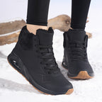 Botas de inverno para mulheres com cano médio, forro de lã espessa e parte superior de PU respirável - Botas de neve com biqueira redonda para clima frio, looks casuais e desportivos, botas de inverno, calçado para exterior, calçado moderno, construção durável