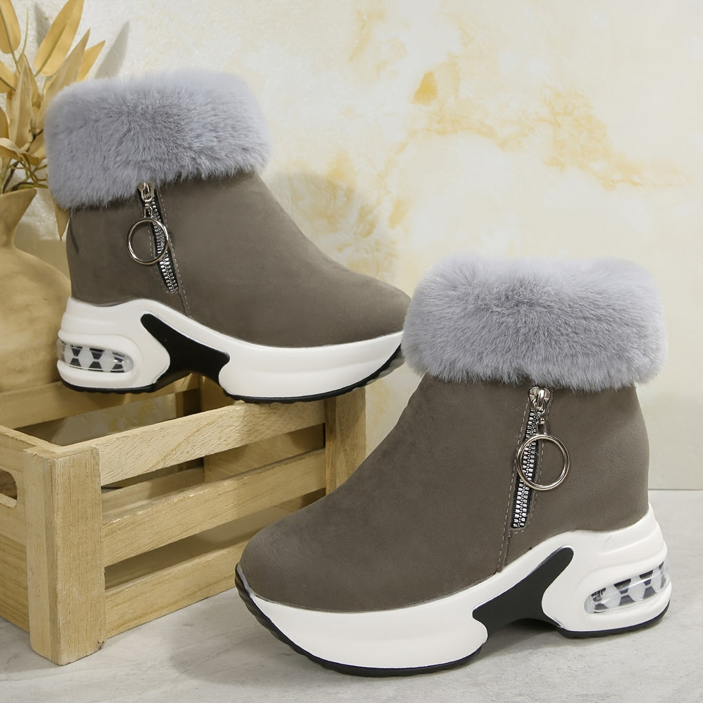 Botas Femininas de Cano Médio, Novidade de Inverno com Forro Polar e Solado Grosso para Aquecimento Extra