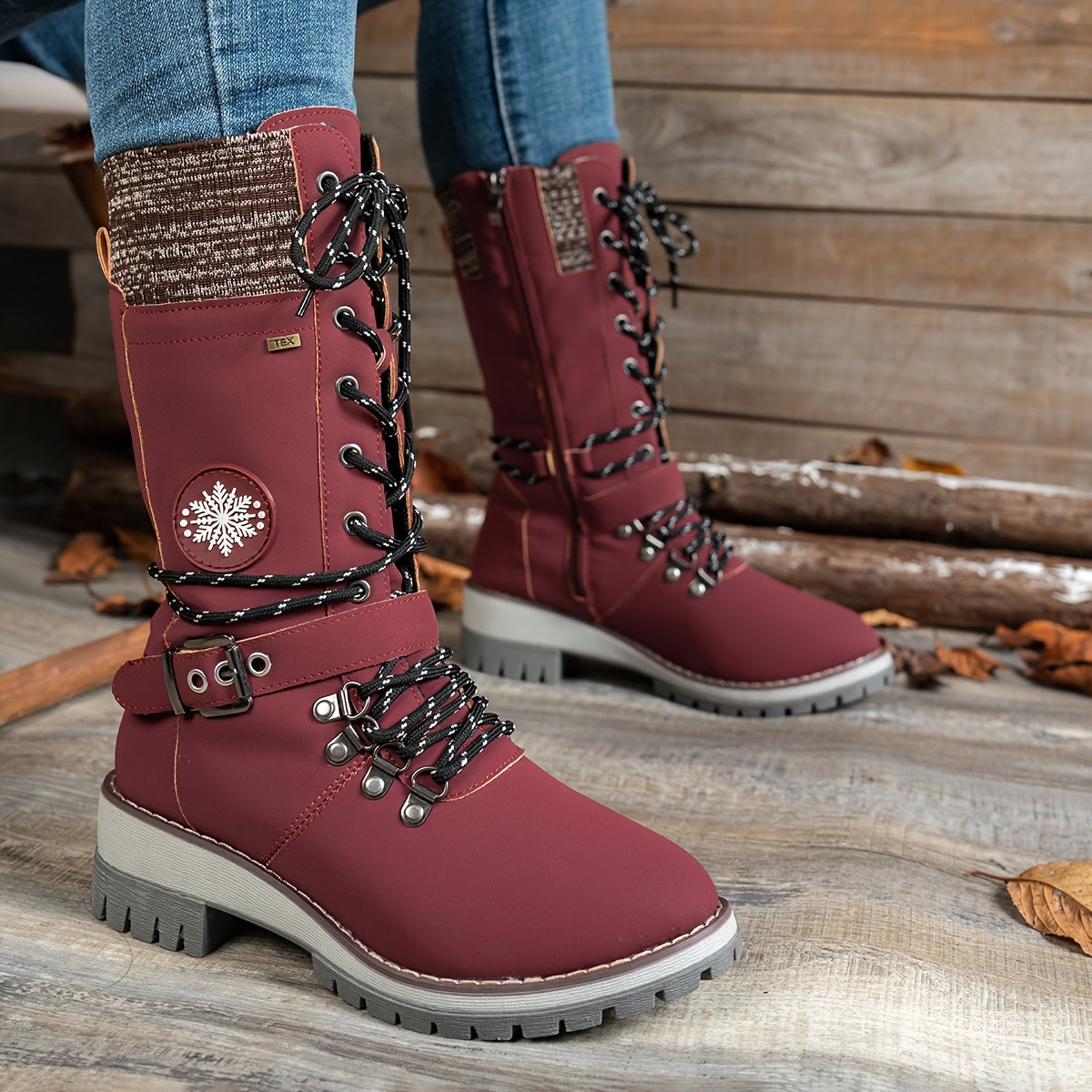 Botas de Inverno Vintage Femininas com Sola TPR Antiderrapante e Fecho com Cordões - Sola TPR Espessa, Parte Superior em Imitação de Pele, Forro Aveludado e Suporte do Arco - Botas de Cano Médio para Todas as Estações em Preto/Castanho/Bege/Vermelho/Branco, Roupa Casual e Formal, Botas de Inverno para Mulher