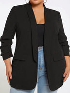 Tamanho Plus, Jaqueta Blazer Elegante Oversized para Mulheres - Casaco H-Line de Cor Sólida com Gola e Mangas, Casual e Profissional, Trench Coat Lavável à Mão para Todas as Estações, Escritório, Eventos Semi-Formais (Sem Cinto)