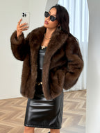 Tamanho Grande - Casaco de Inverno para Mulheres de Tamanho Grande - Elegante Jaqueta de Gola Redonda Forrada com Pele Falsa, Cor Sólida, Quente e Exterior para Outono e Inverno, Estilo e Conforto para Vestuário Casual a Formal