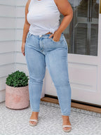 Calças de ganga justas de cintura alta para mulheres de tamanho grande - Calças elásticas não transparentes com fecho de correr, ganga elástica para mulheres curvas, calças de ganga justas para todas as estações, roupas de todos os dias e formais, calças de ganga para senhoras, moda confortável, tecido durável, roupa casual, ajuste slim, material respirável, calças elegantes, amantes da moda