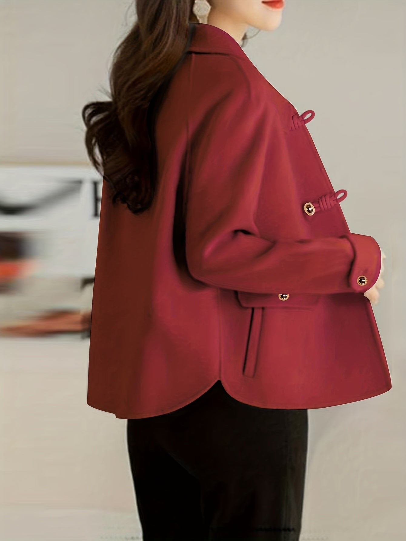 Jaqueta de Tweed Elegante com Botões de Pérola para Mulheres - Casaco com Gola e Entalhe, Bolso Estruturado, Blazer Solto para Uso em Todas as Estações, Casual a Profissional (Marrom/Bege/Preto) - Lavagem à Mão/Limpeza a Seco