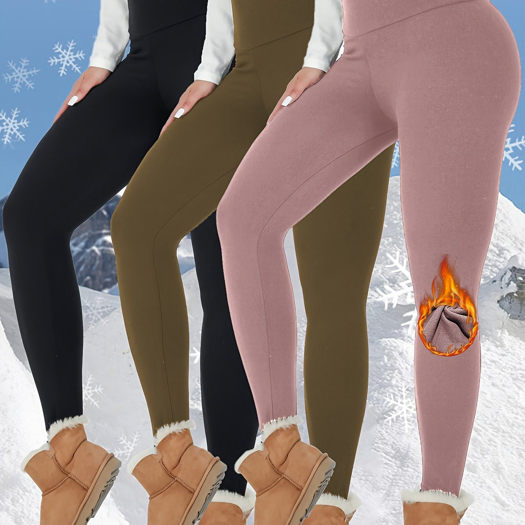 Thermal Fleece Lined High-Waist Women's Leggings - 3 Pack