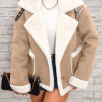 Chic Women's Winter Coat with Pink and White Collar