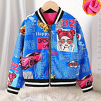 Cozy Pop Art Bomber Jacket for Girls - Fleece Lined