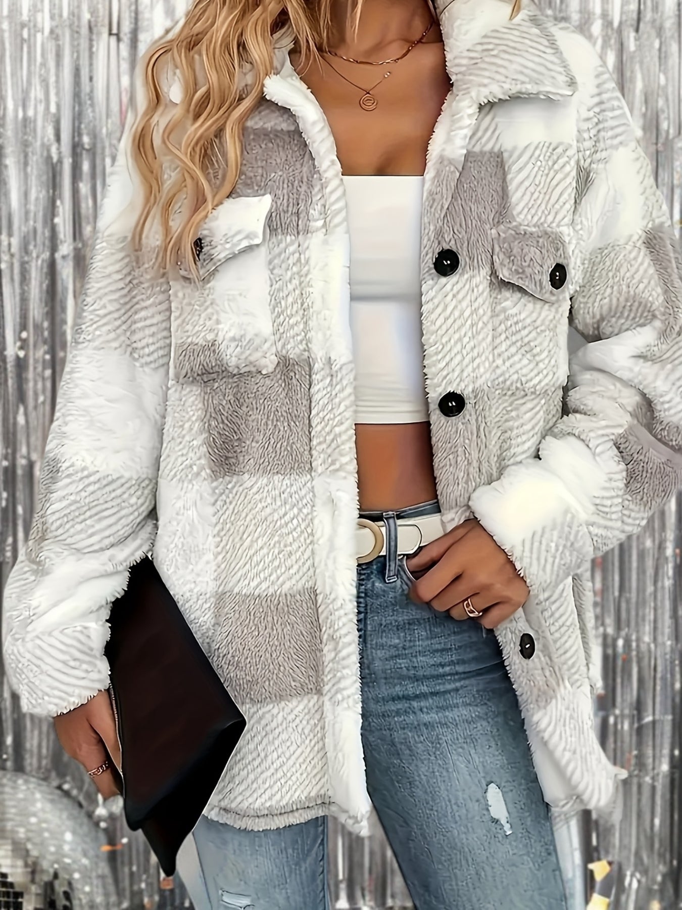 Jaqueta de Inverno de Pelúcia - & Casaco Xadrez de Alta Elasticidade, Coleção Inspirada no Oriente Médio para Outono & Inverno, Lavável à Máquina