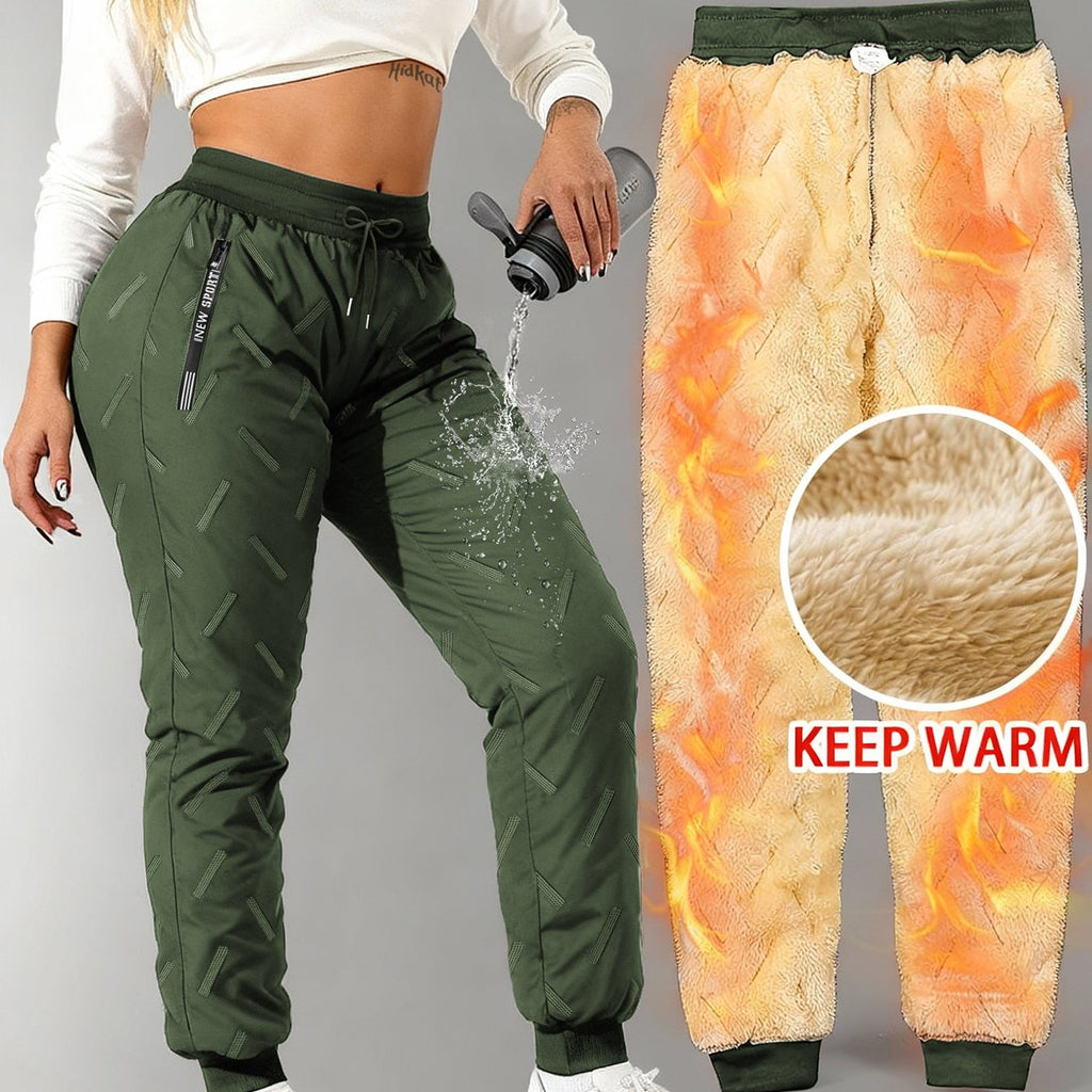 Women's Winter Fleece-Lined Wide-Leg Pants with Zipper Pockets