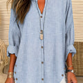Elegant V-Neck Striped Women's Blouse - Effortless Chic