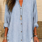 Elegant V-Neck Striped Women's Blouse - Effortless Chic