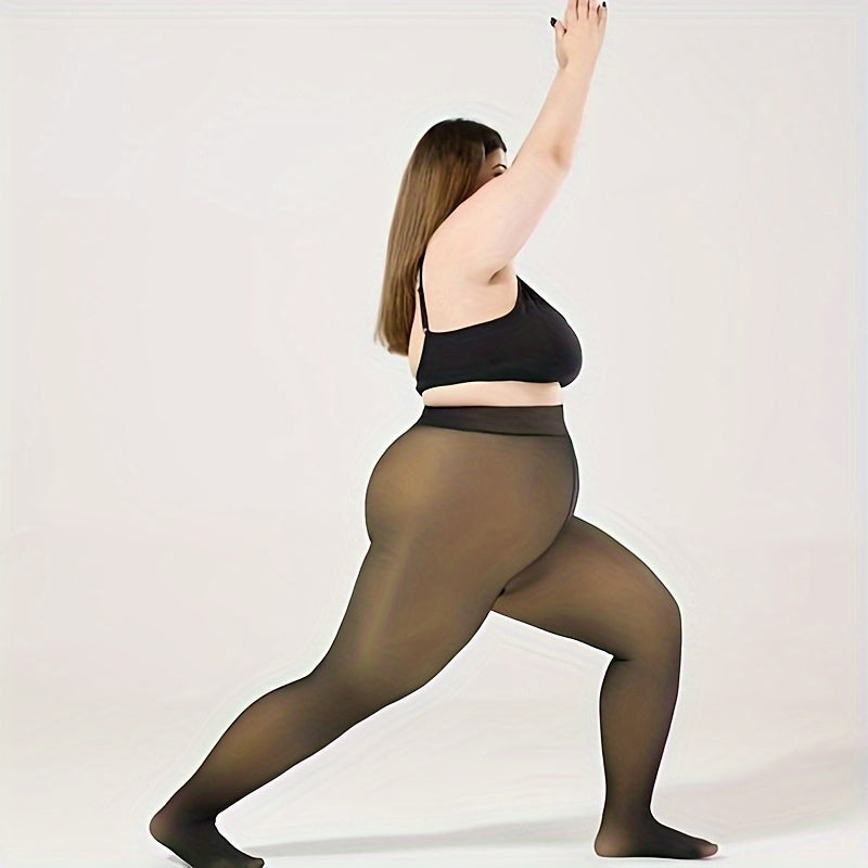 1pc Collants de Inverno Quentes para Mulher Plus Size com Forro de Lã Grossa - Meias de Calças de 220G com Costura Frontal e Traseira, Cor Sólida, 0XL-3XL, Lavar à Mão Apenas, Confortáveis e Elegantes para Roupa Casual, Leggings de Inverno, Design Sem Costuras, Textura Suave