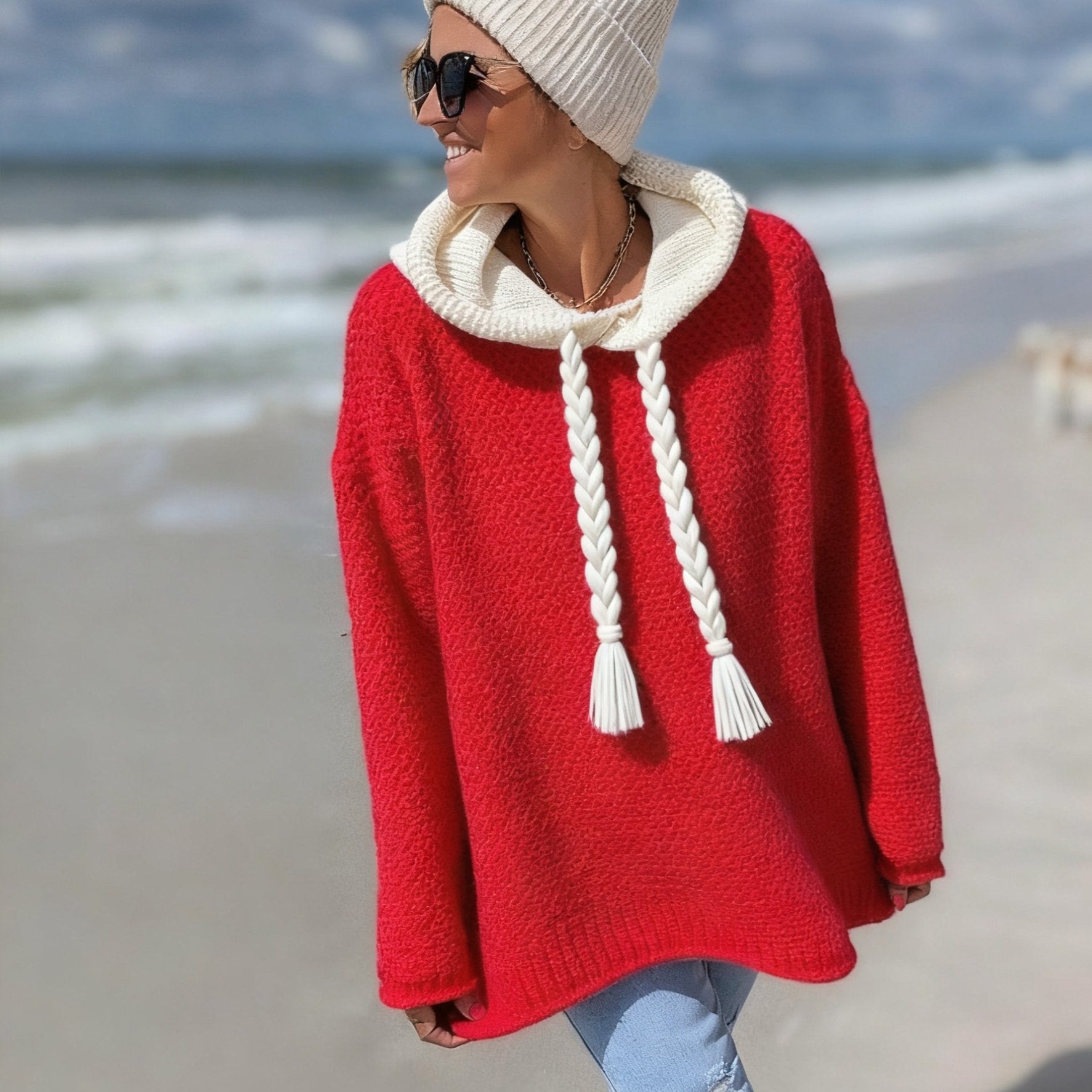 Elegant Women's Hoodie Sweater - Soft Semi-Transparent Knit