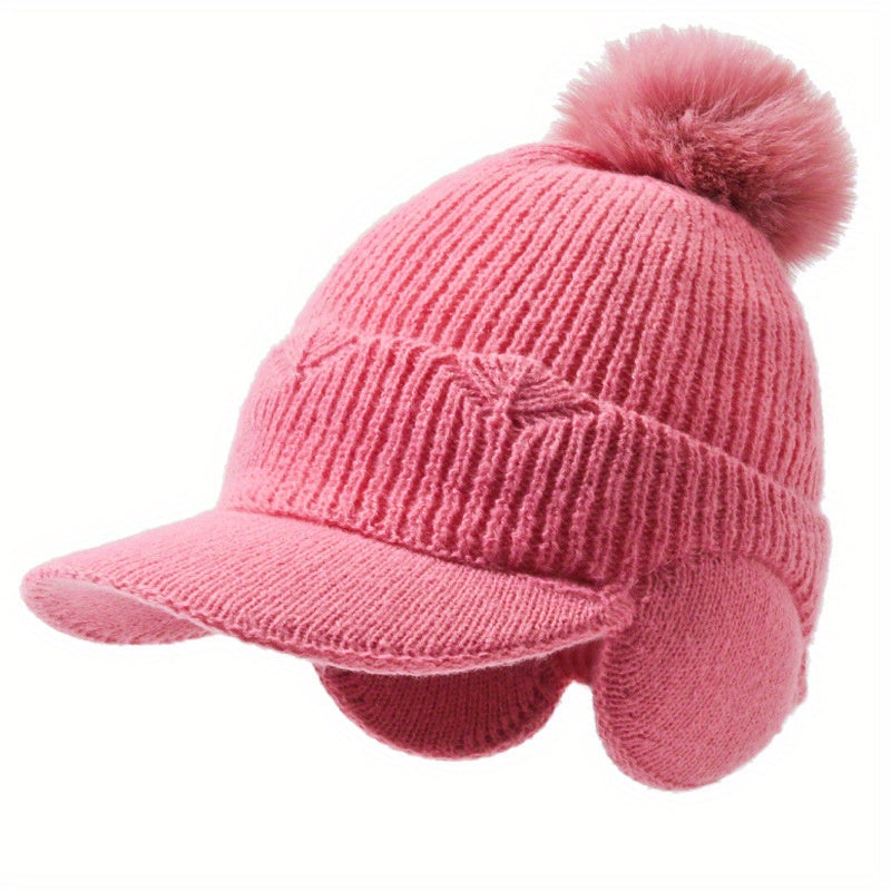 1 unidade de gorro de inverno unissexo EDIKO com pompom e abas para as orelhas, chapéu quente para proteção das orelhas ao ar livre, 100% material têxtil, lavável à mão