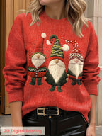 Camisola de Manga Comprida com Gola Redonda e Impressão 3D para Mulher - Design Ultra HD Gótico Corvo & Pai Natal, Impressão Integral Leve, Estilo Casual Elegante, Corte Normal