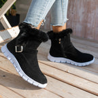 Botas de Inverno Femininas - Sola Espessa com Plataforma para Clima Frio, Sola em PU Antiderrapante, Fecho de Zíper, Interior Aveludado tipo Pelo Sintético - Sapatos Quentes para Looks Diários e Formais - Ylxhoa, Calçado Sazonal, Calçado Elegante, Construção Durável