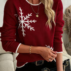 Cozy Red Snowflake Sweater – Women's All-Season Comfort